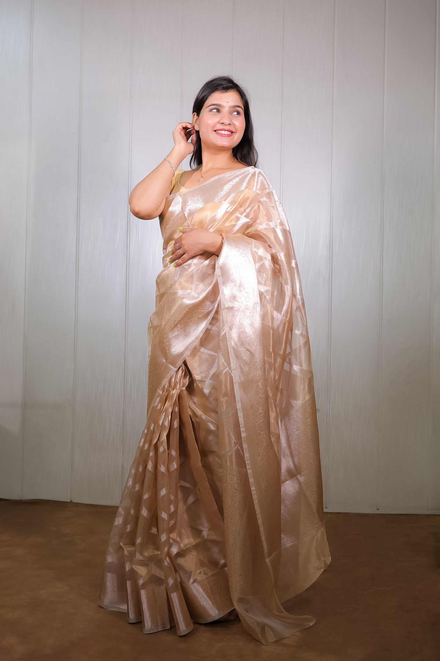 Light Gold Tissue Saree