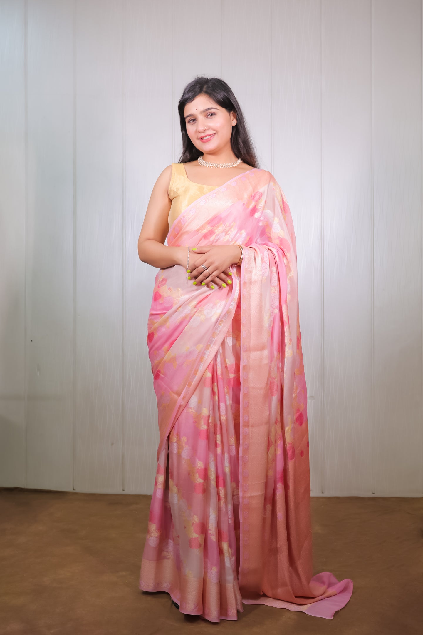 Pink Banarasi Khaddi Chiffon