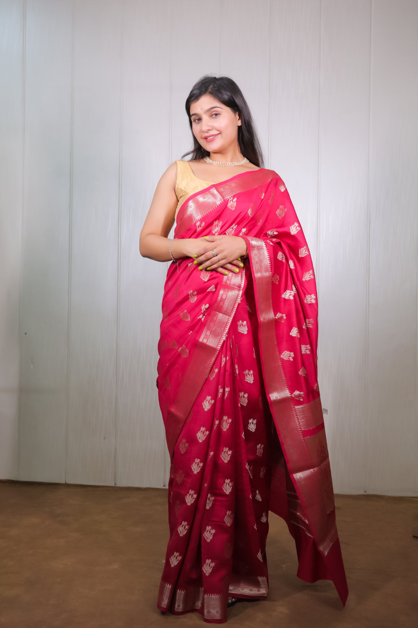 Raspberry Chiniya Silk Saree