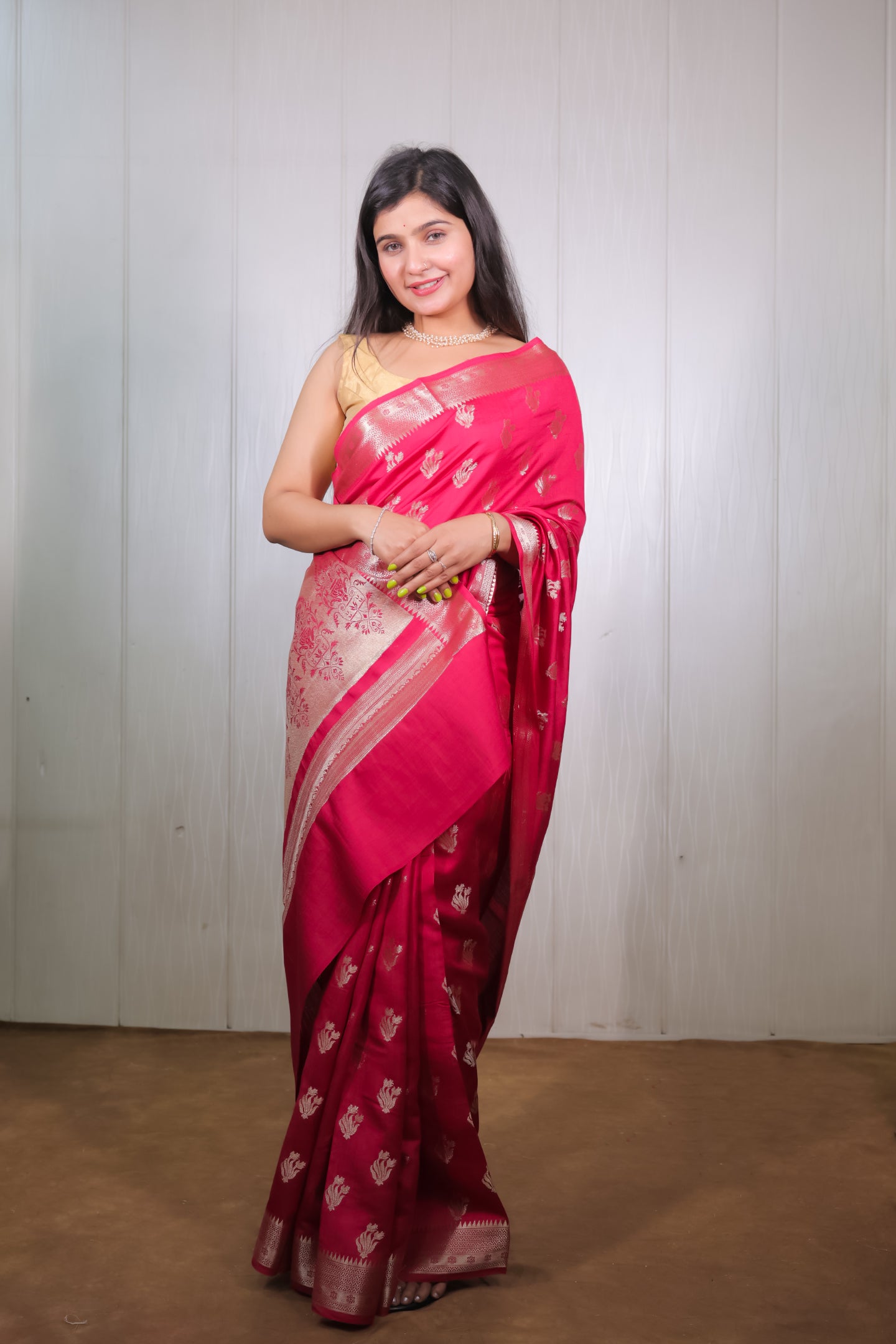 Raspberry Chiniya Silk Saree