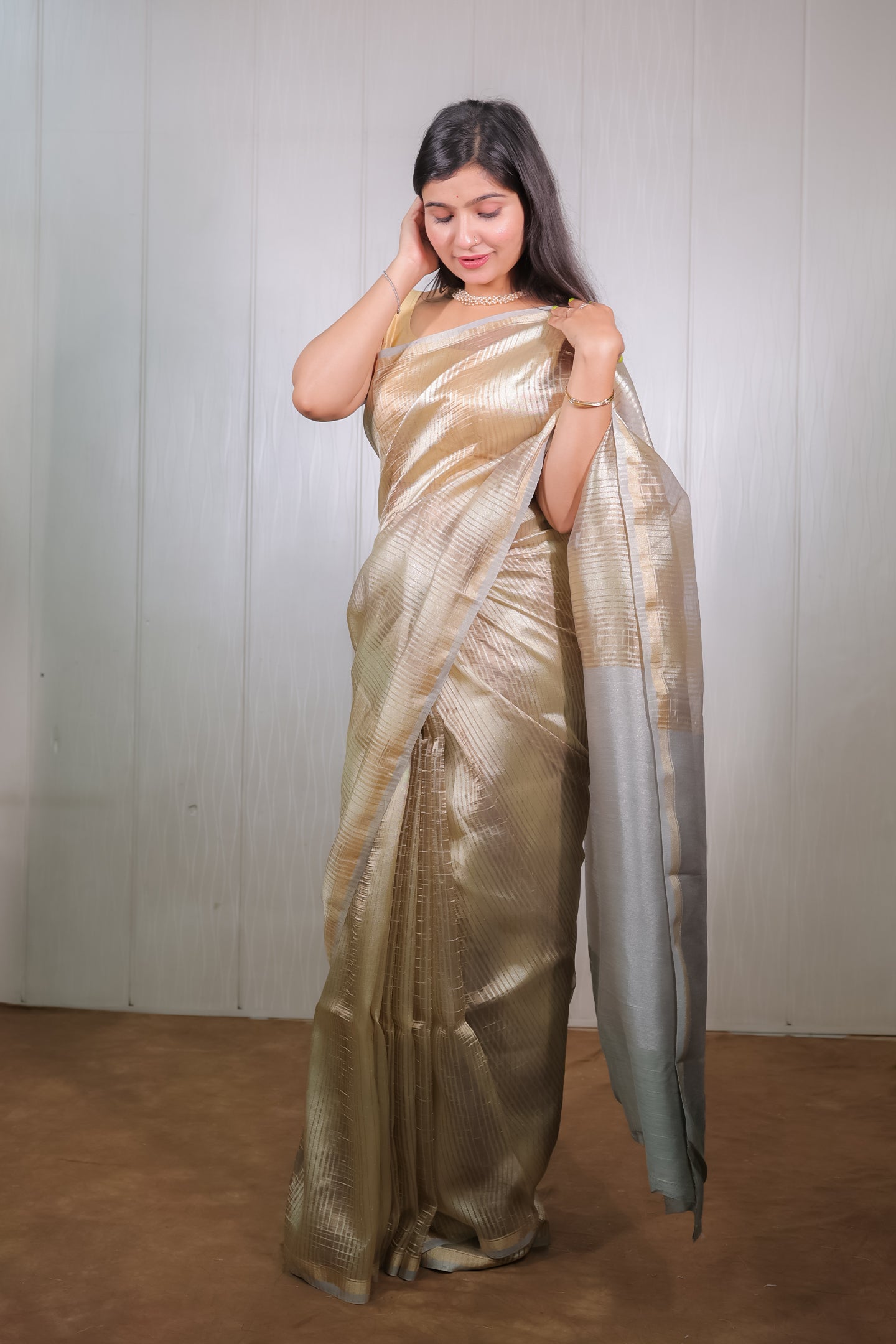 Tissue Saree with Multi Zari
