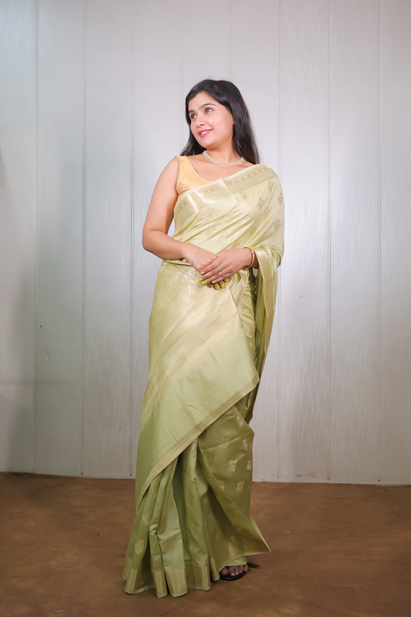 Pistacio Green Chiniya Silk Saree