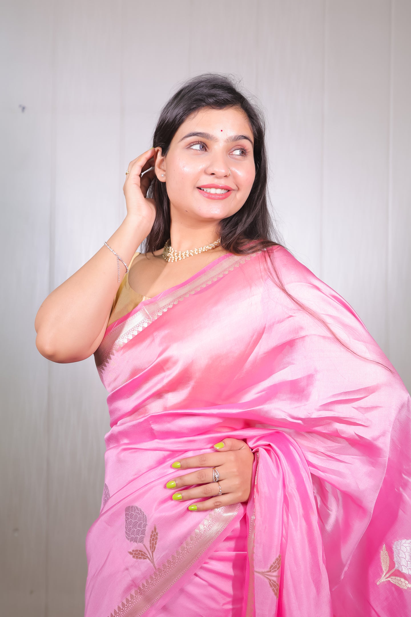 Pink Mango Fibre Saree