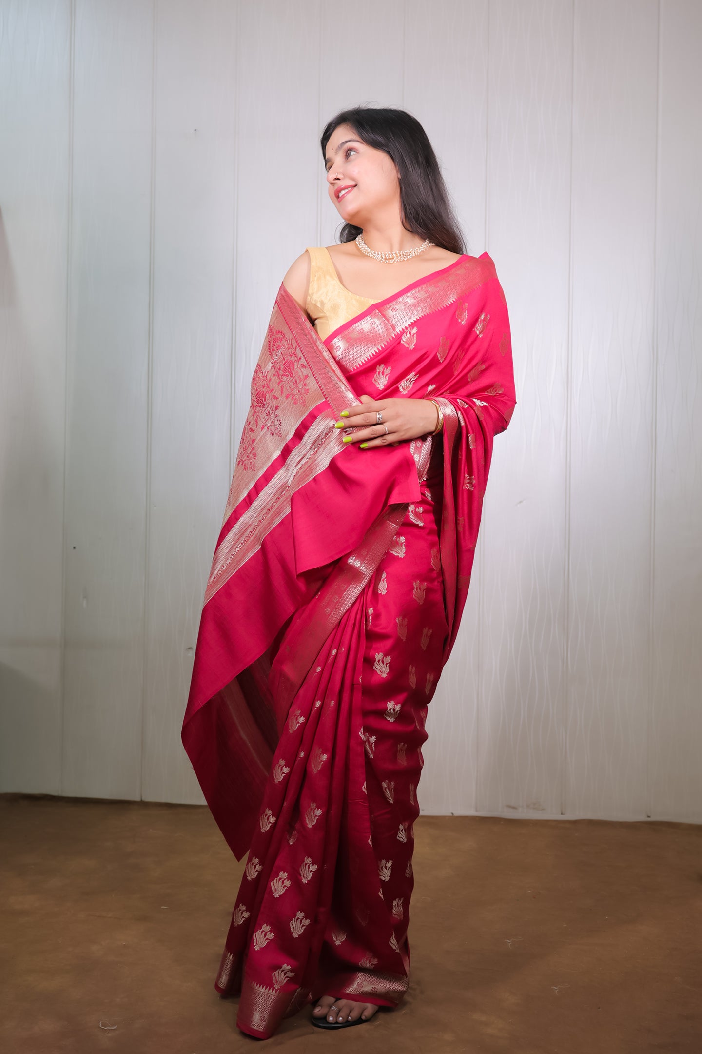 Raspberry Chiniya Silk Saree