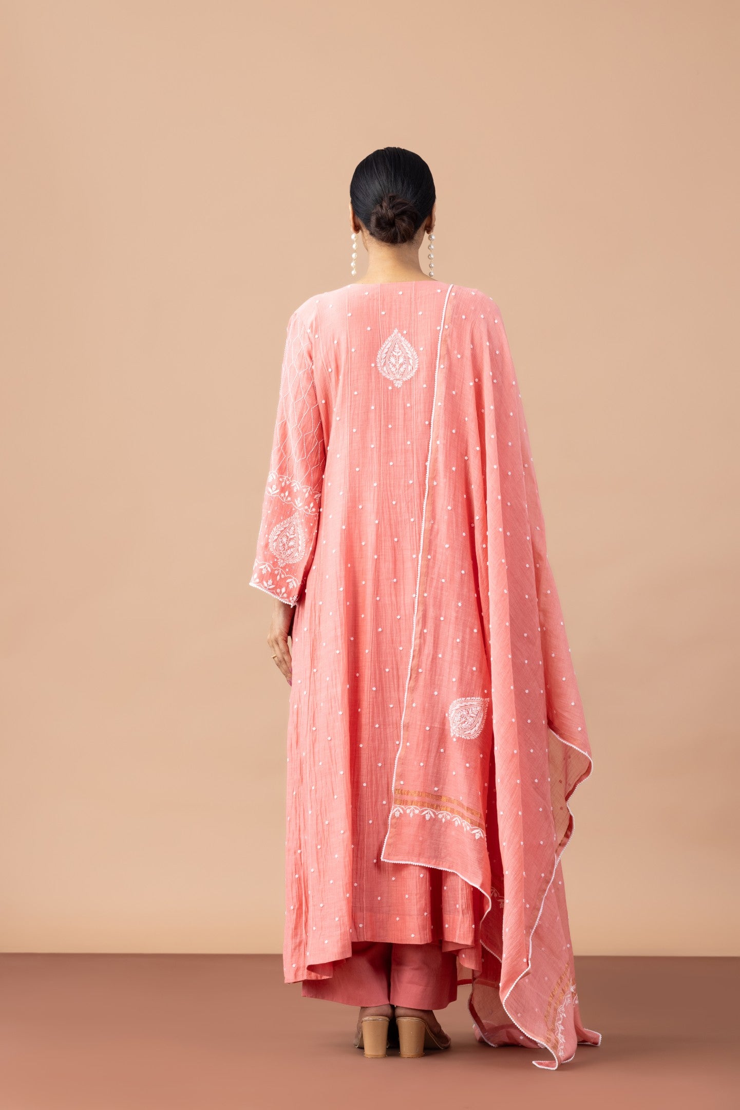 Peach Terracotta Mul Chanderi Anarkali Set