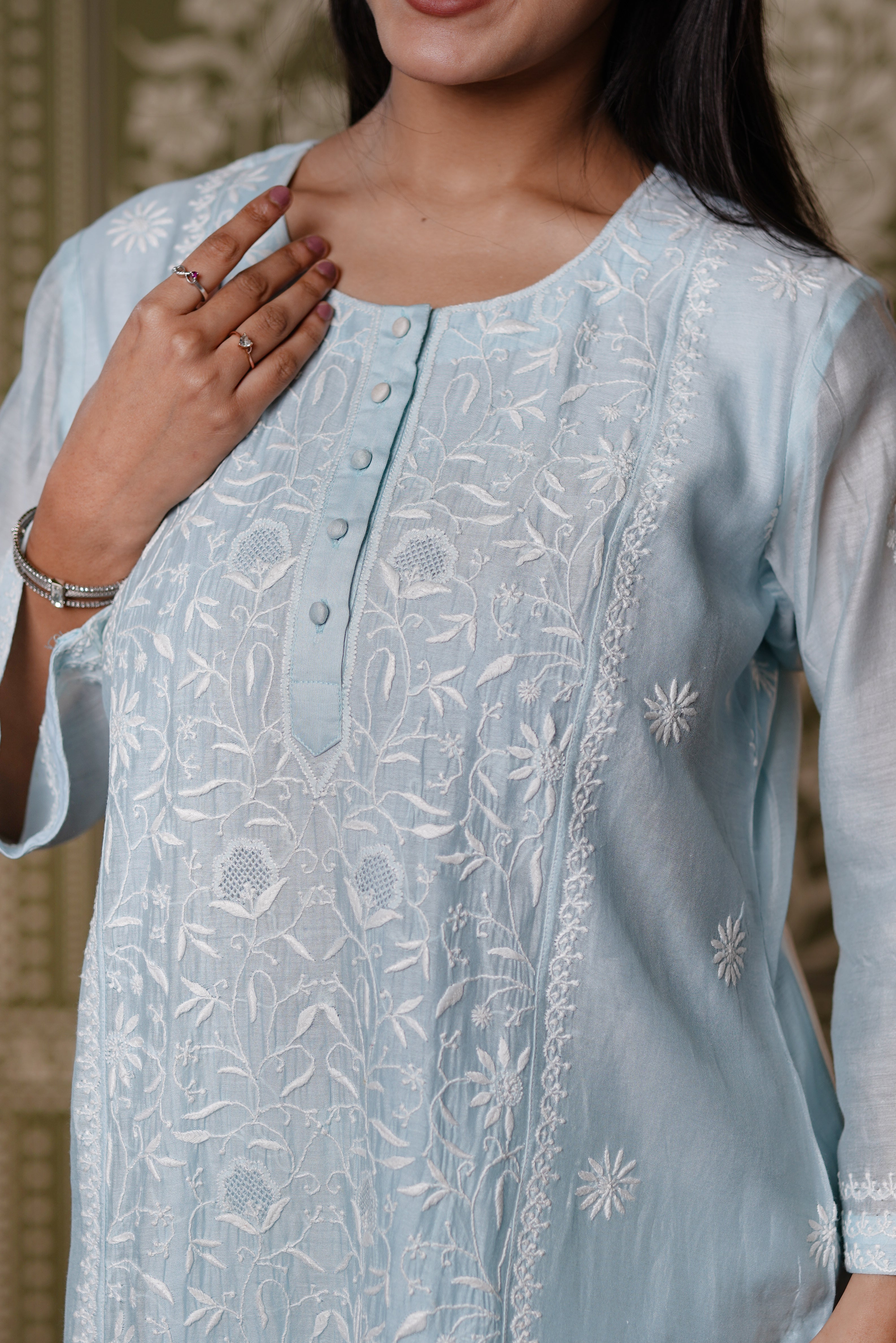 Light Blue Mul Chanderi Straight Set