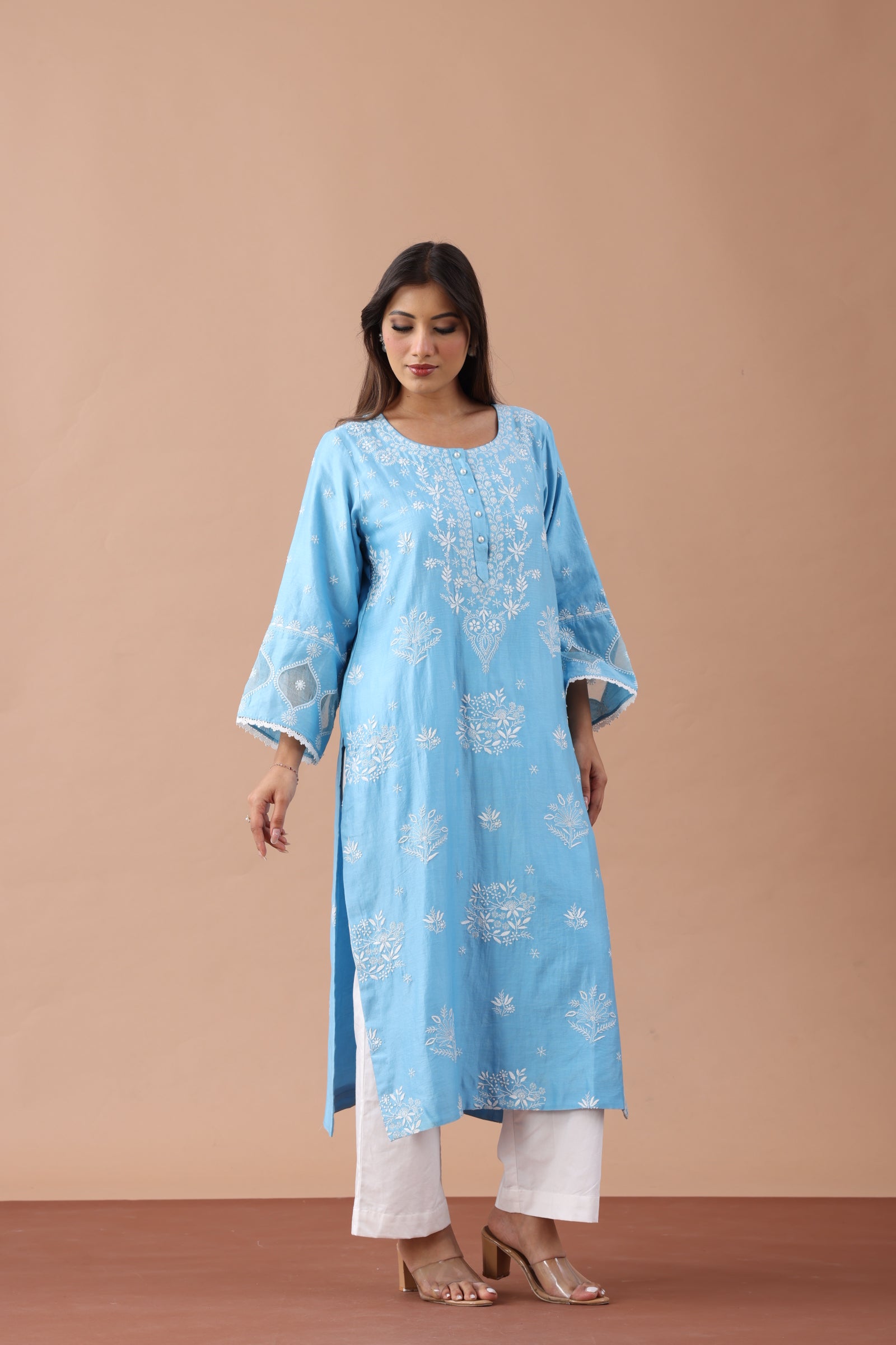 Blue Chanderi Silk Straight Set