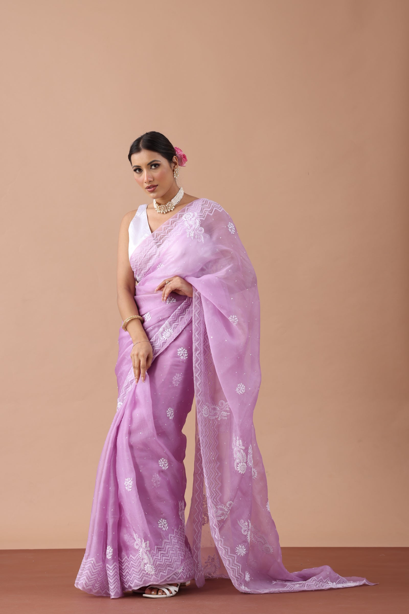 Light Purple Organza Silk Saree