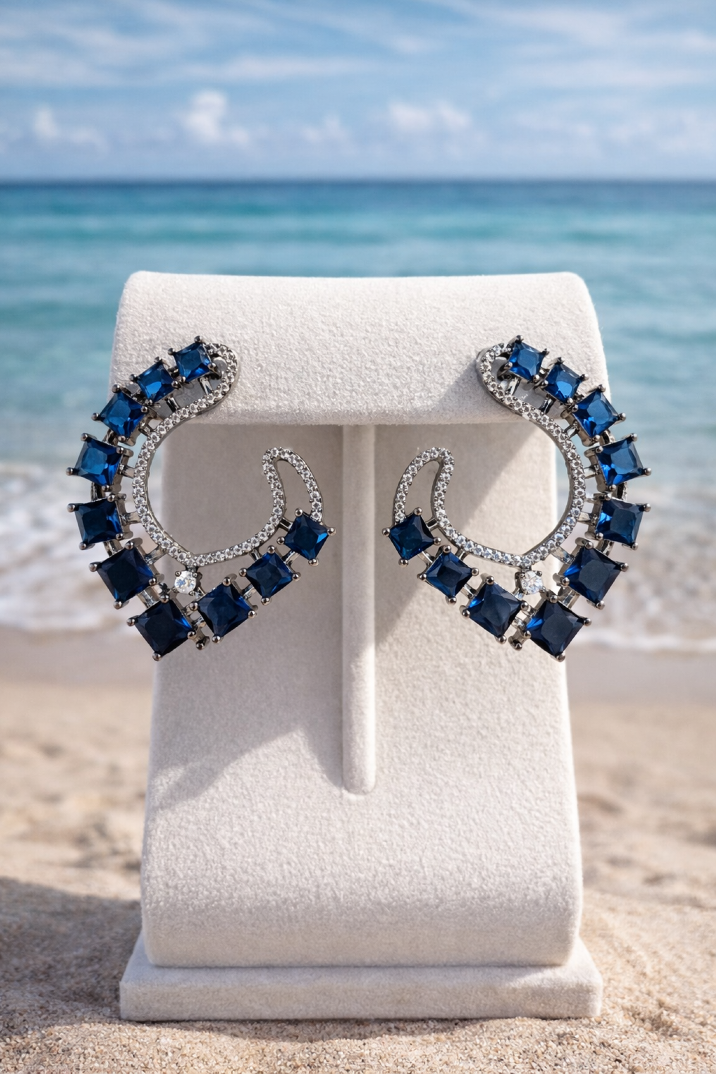 Elegance Blue with White Stone Earrings