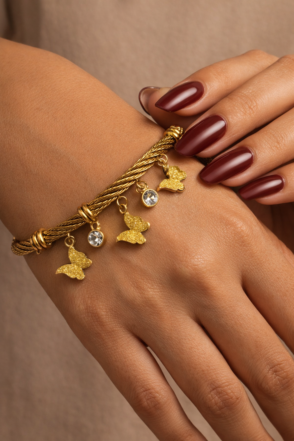 Golden Butterfly Charm Cable Bracelet
