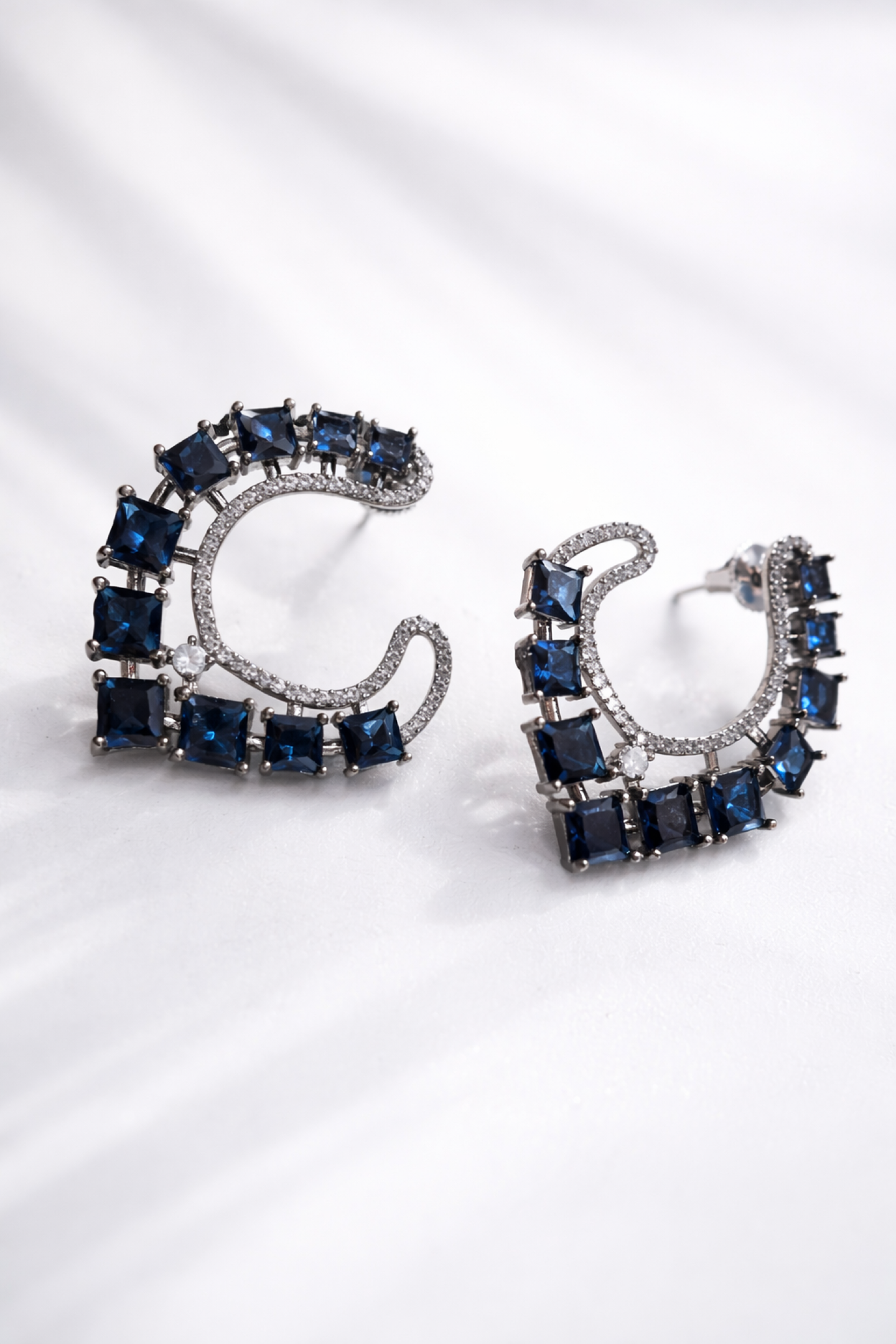 Elegance Blue with White Stone Earrings