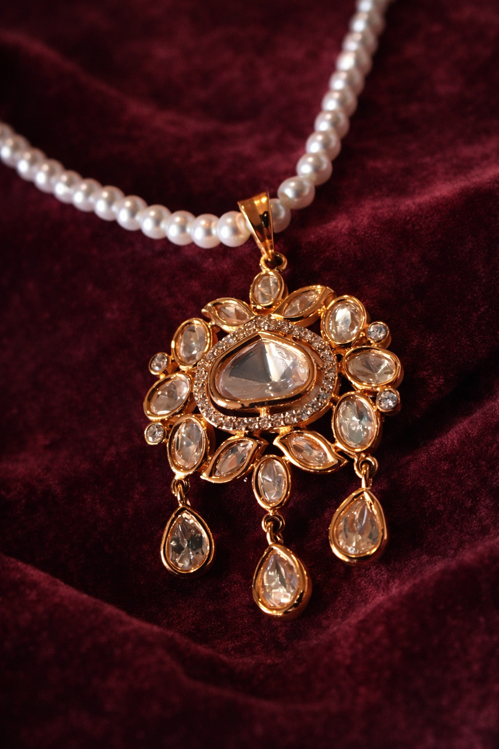 Regal pearl moissanite drop set