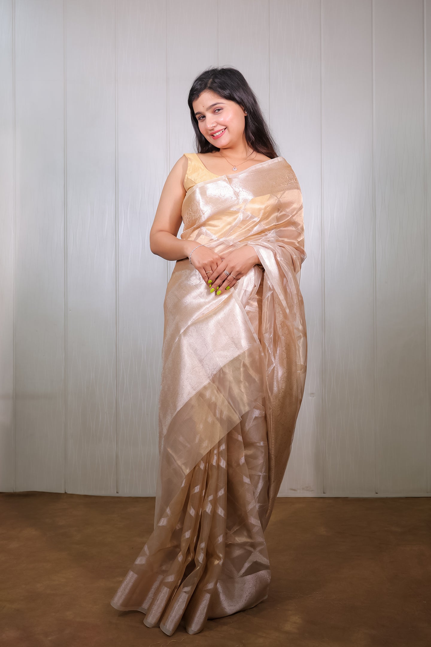 Light Gold Tissue Saree