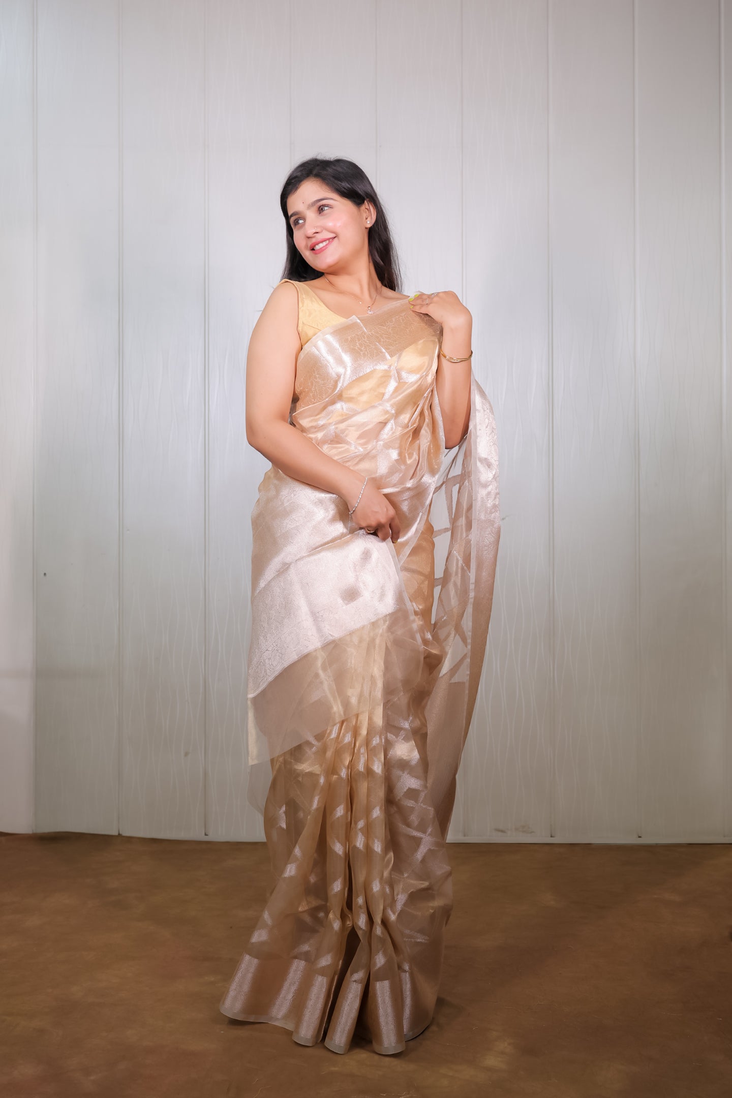 Light Gold Tissue Saree