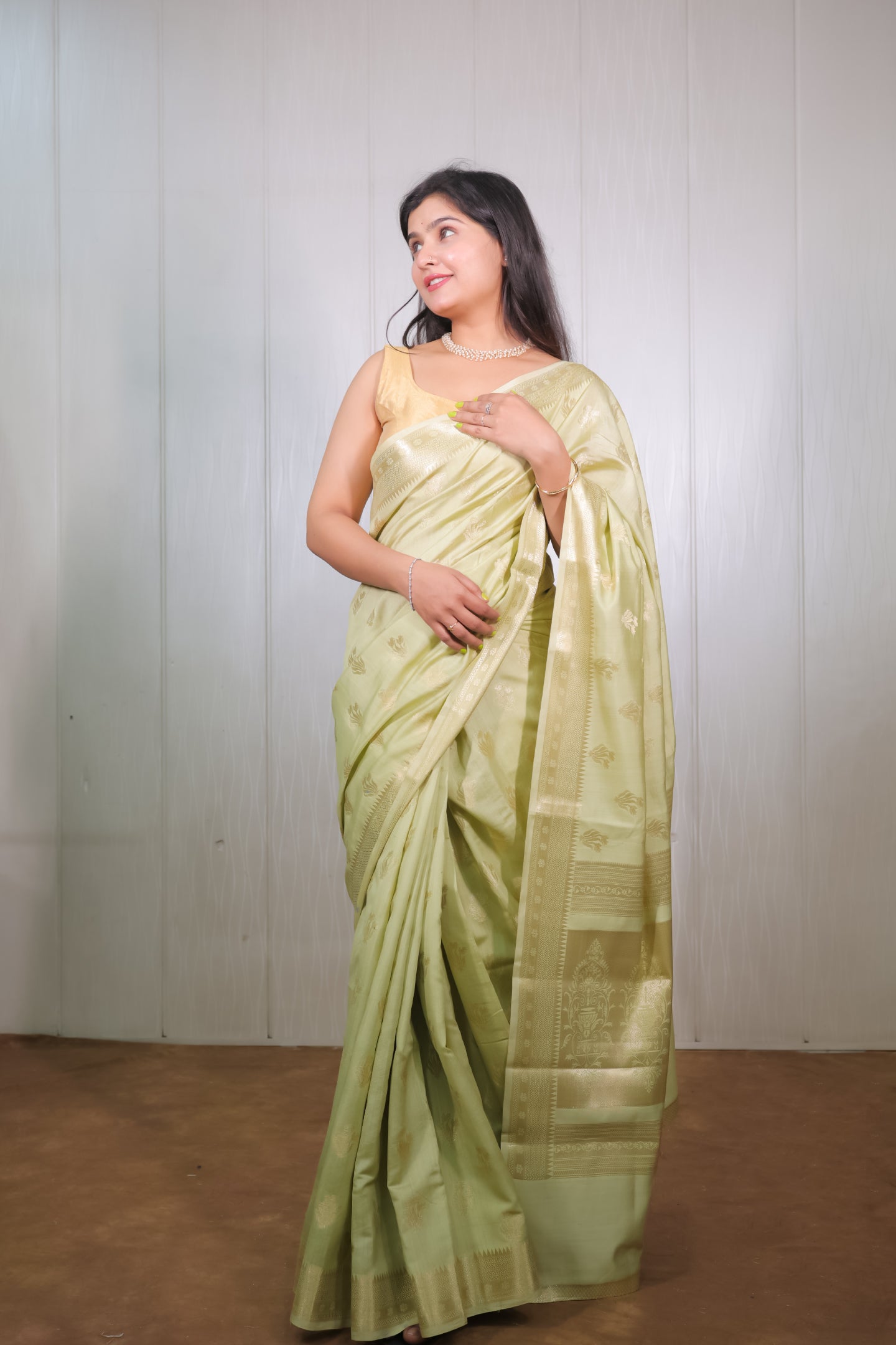 Pistacio Green Chiniya Silk Saree