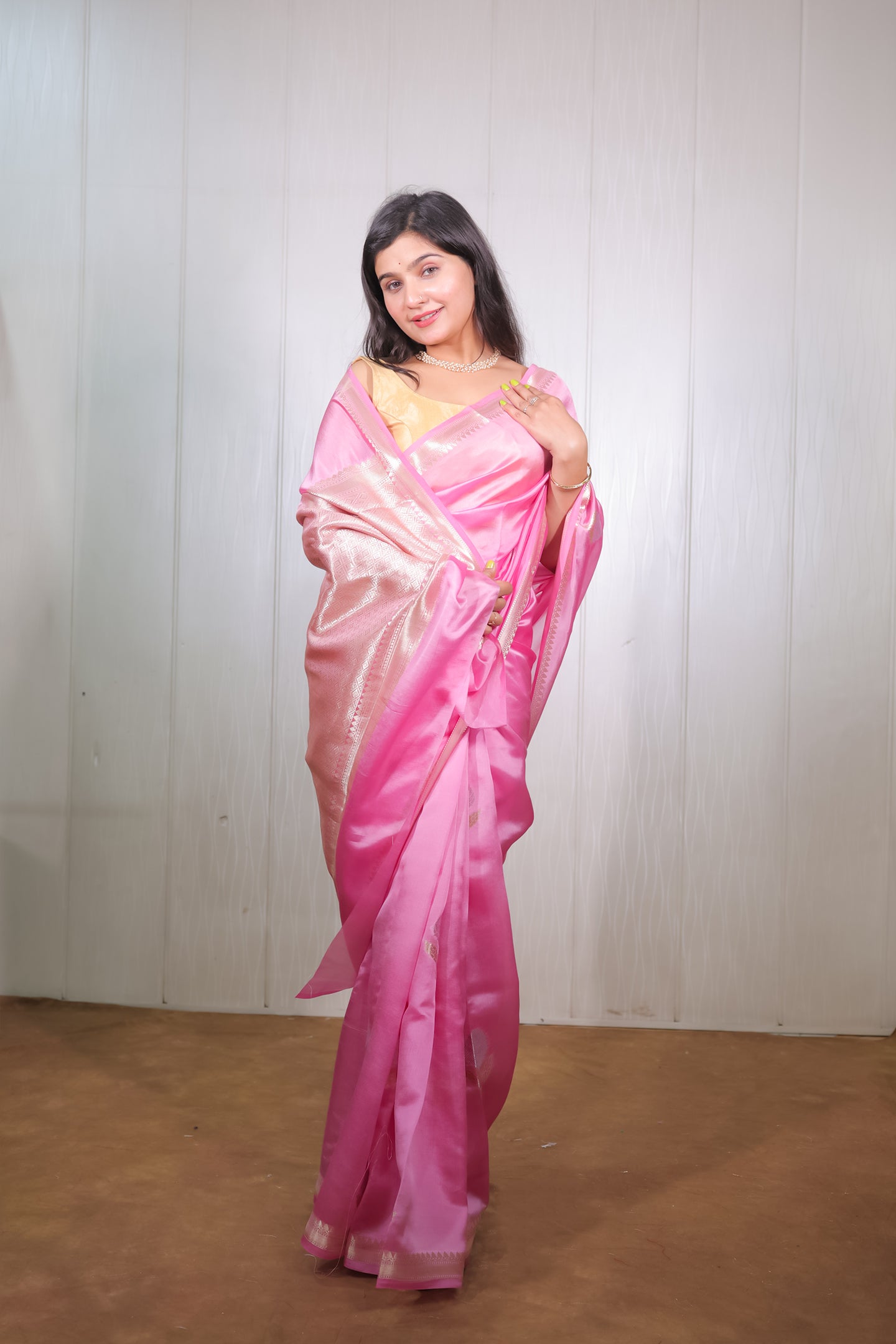Pink Mango Fibre Saree