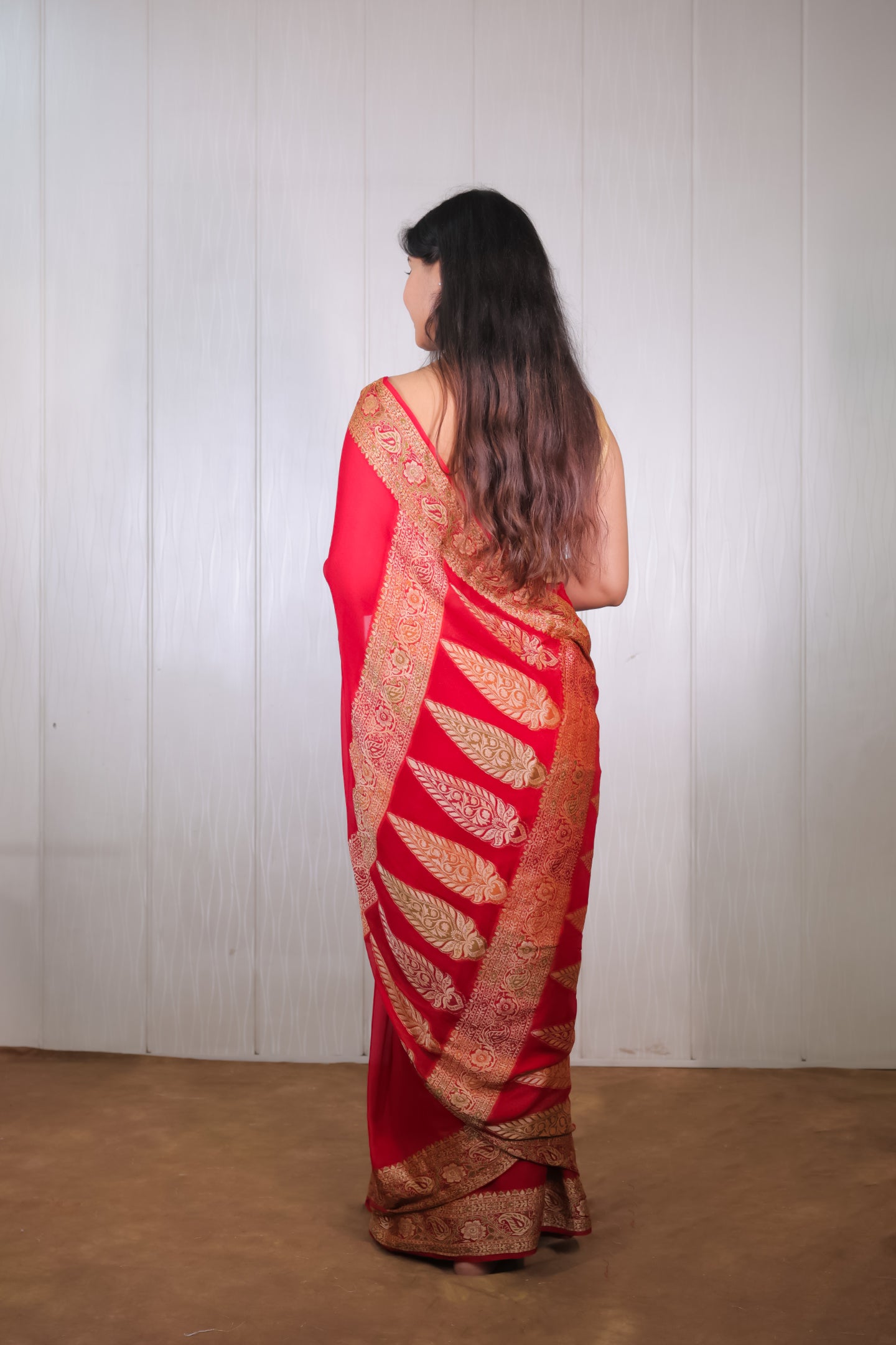 Red Banarasi Khaddi Chiffon