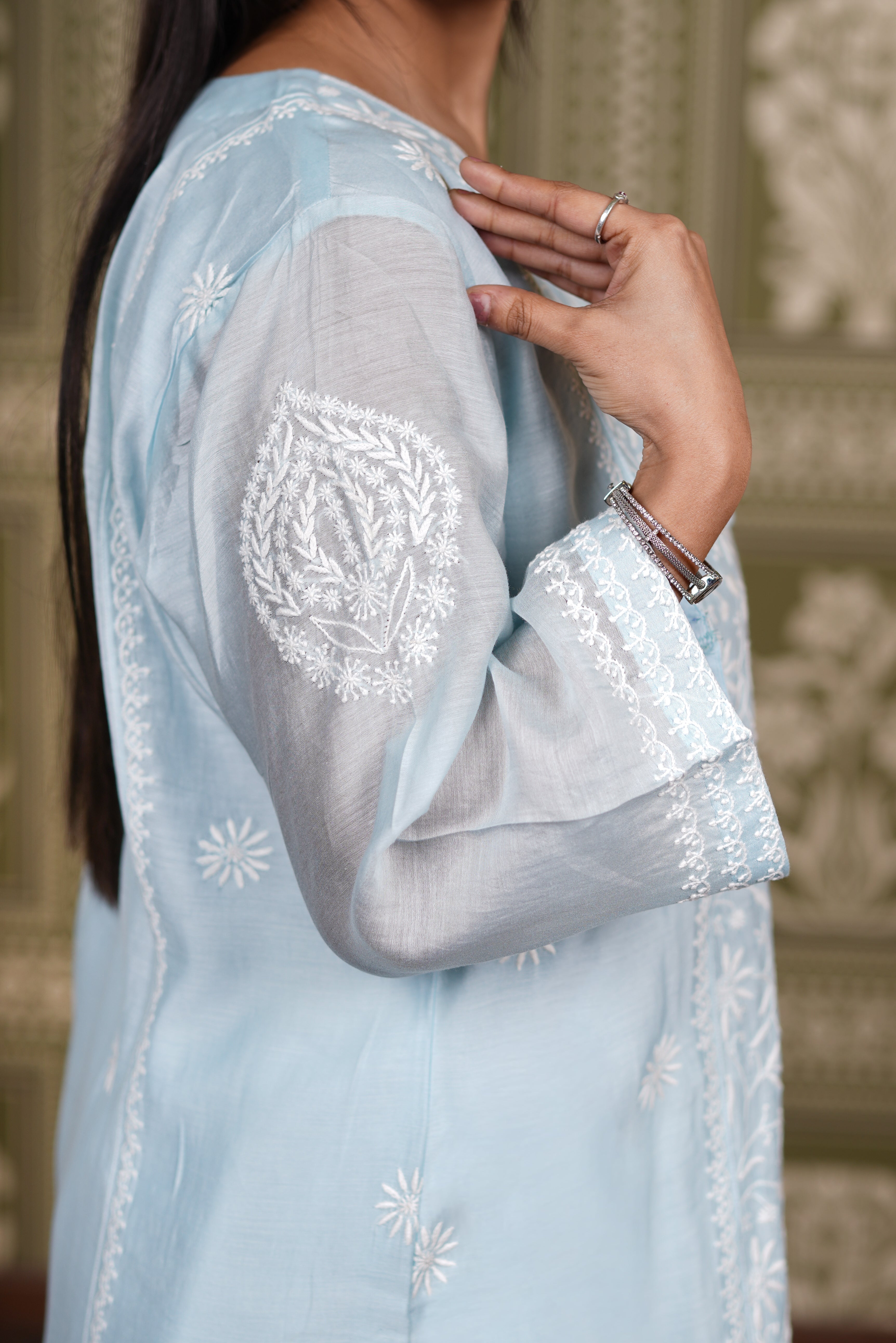 Light Blue Mul Chanderi Straight Set