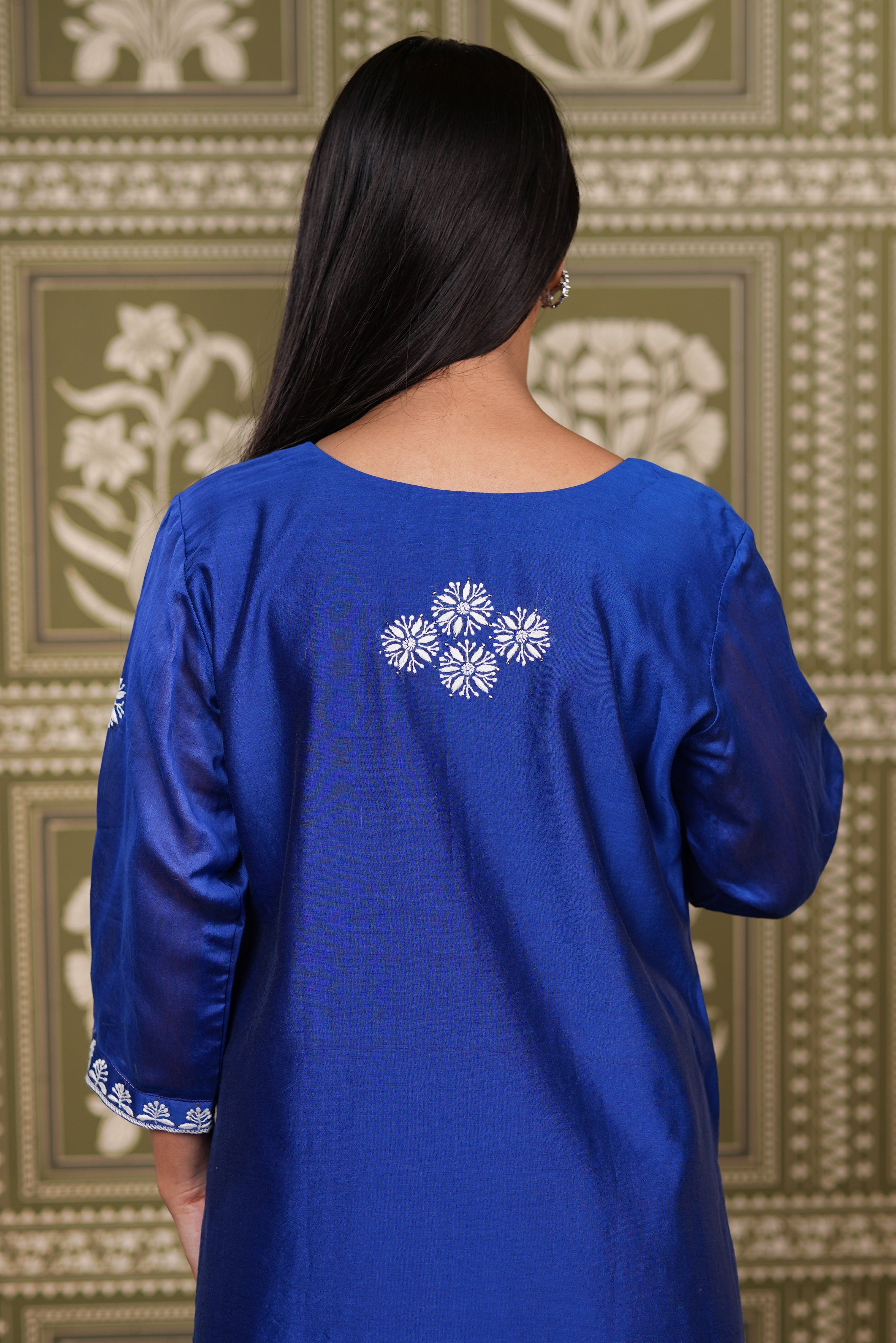 Navy Chanderi Silk Straight Kurti