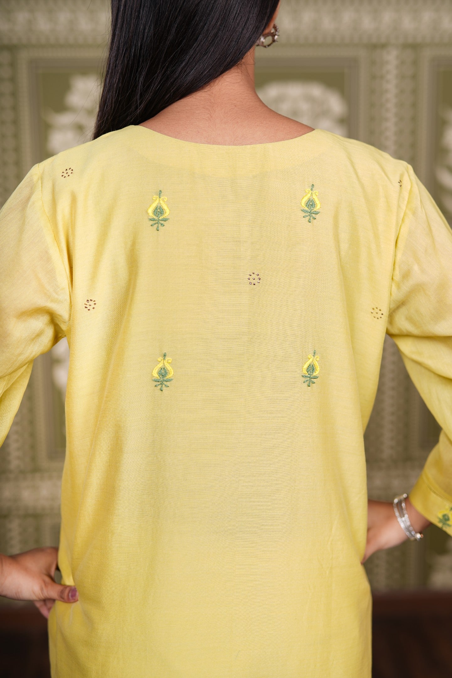 Yellow Chanderi Silk Straight Kurti