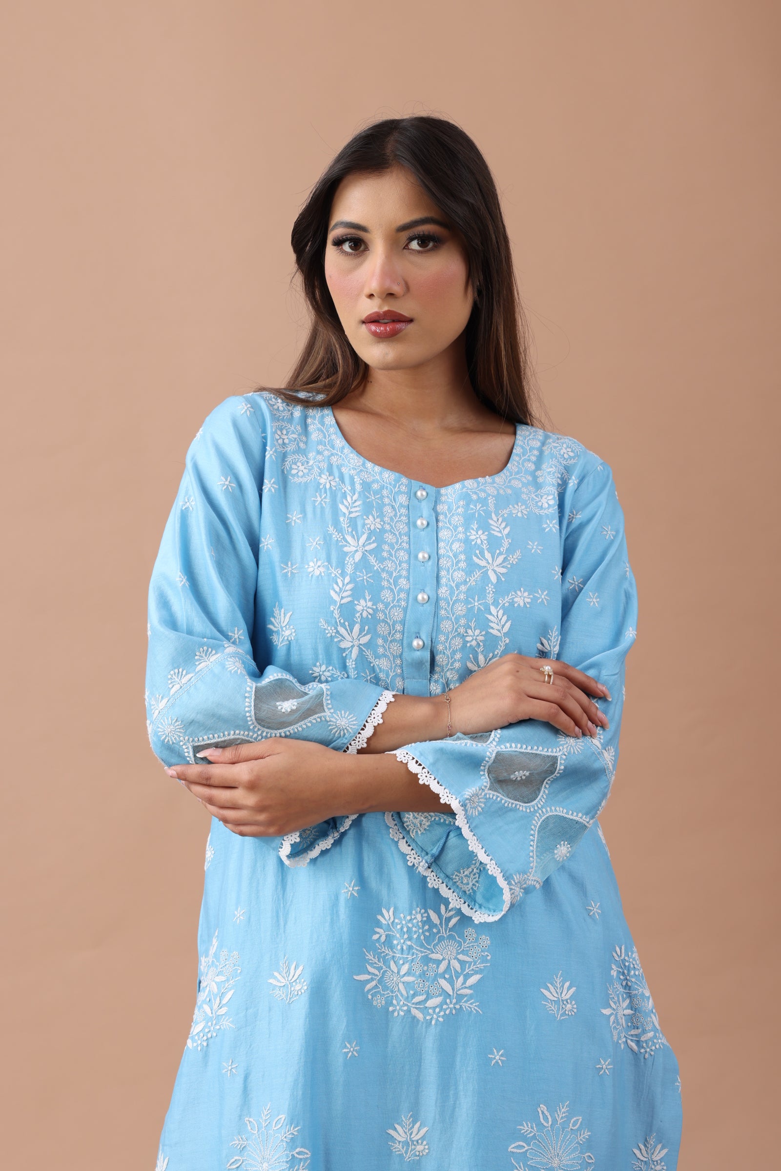 Blue Chanderi Silk Straight Set