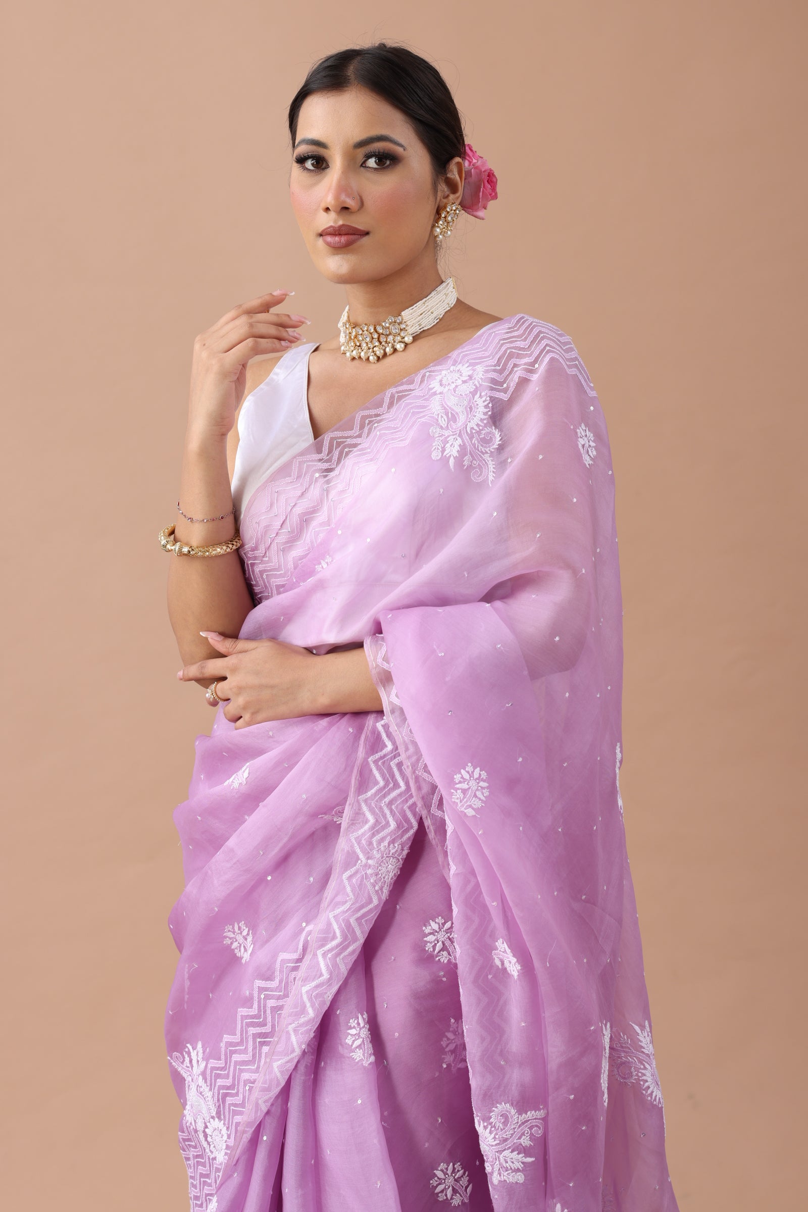 Light Purple Organza Silk Saree