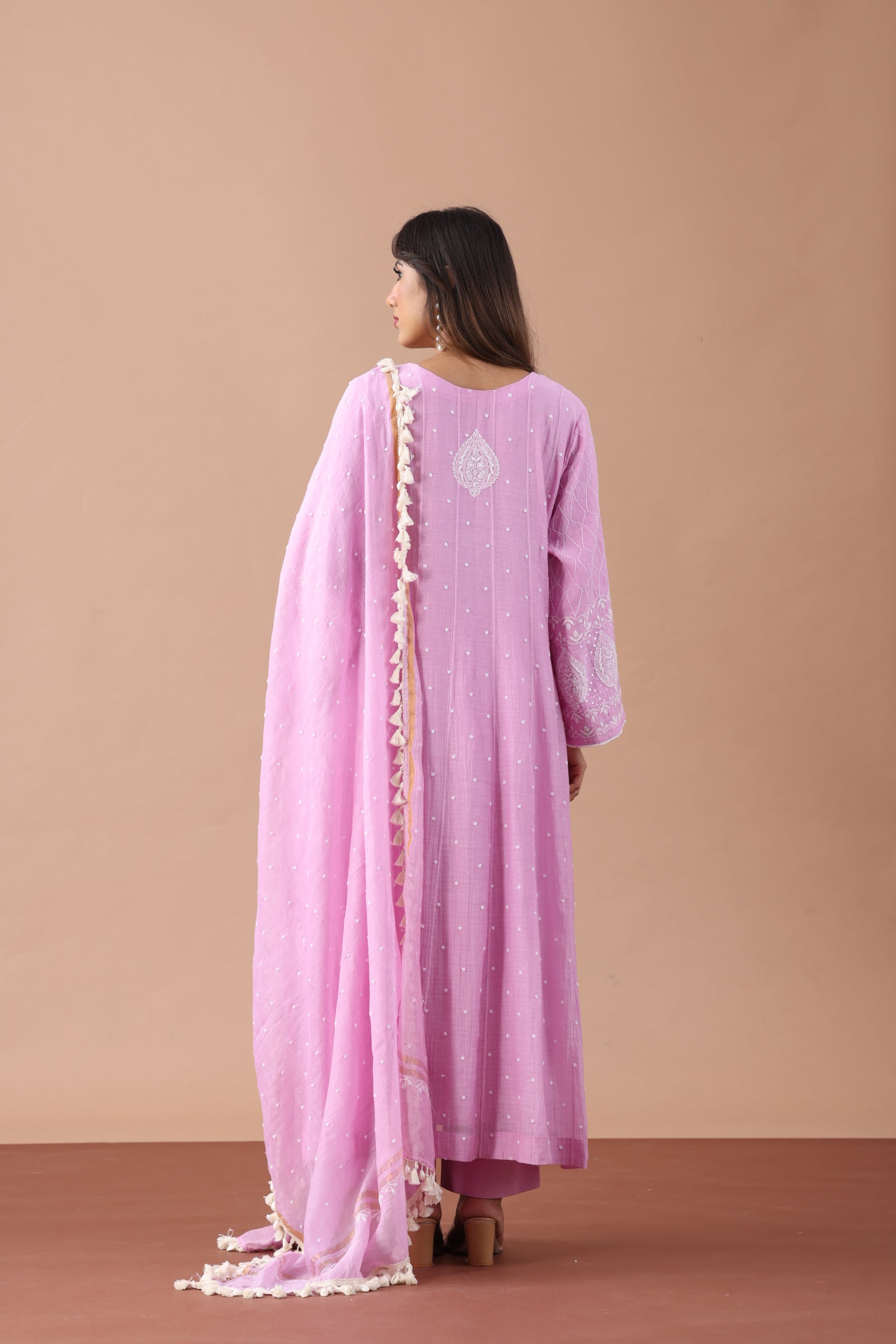 Lavender Mul Chanderi Anarkali Set