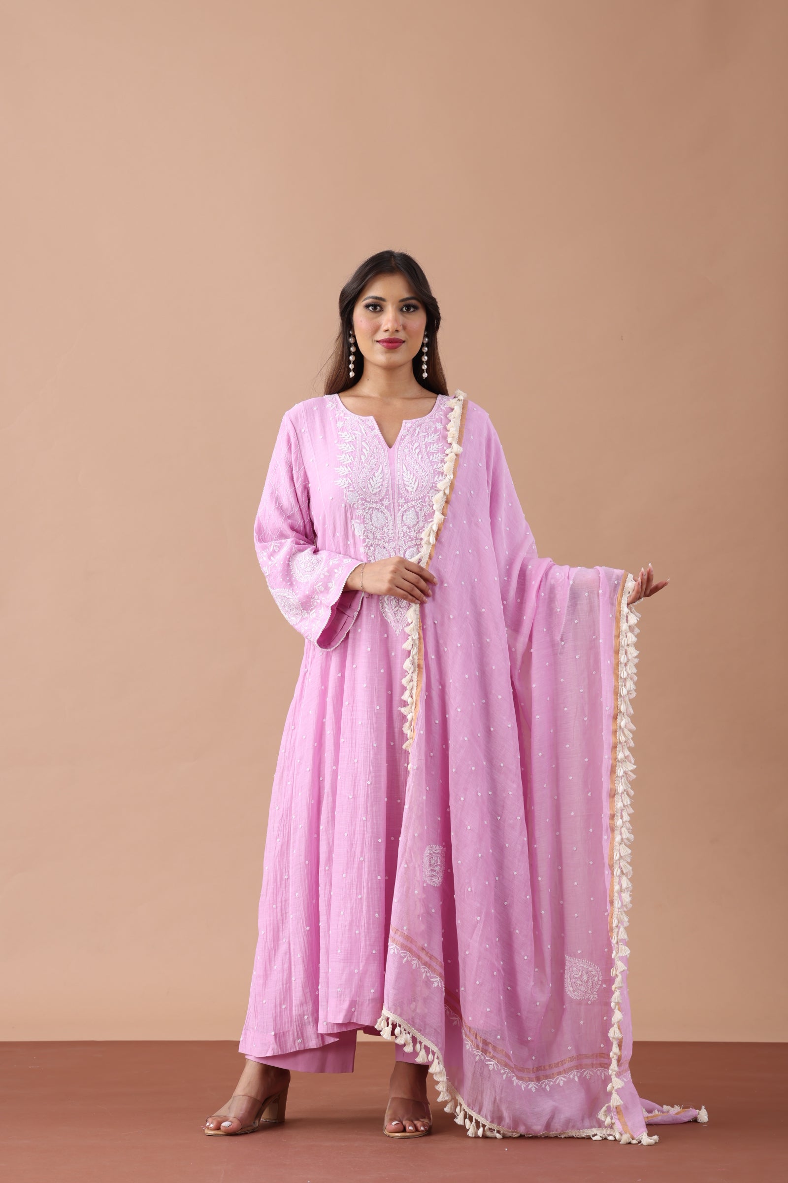 Lavender Mul Chanderi Anarkali Set