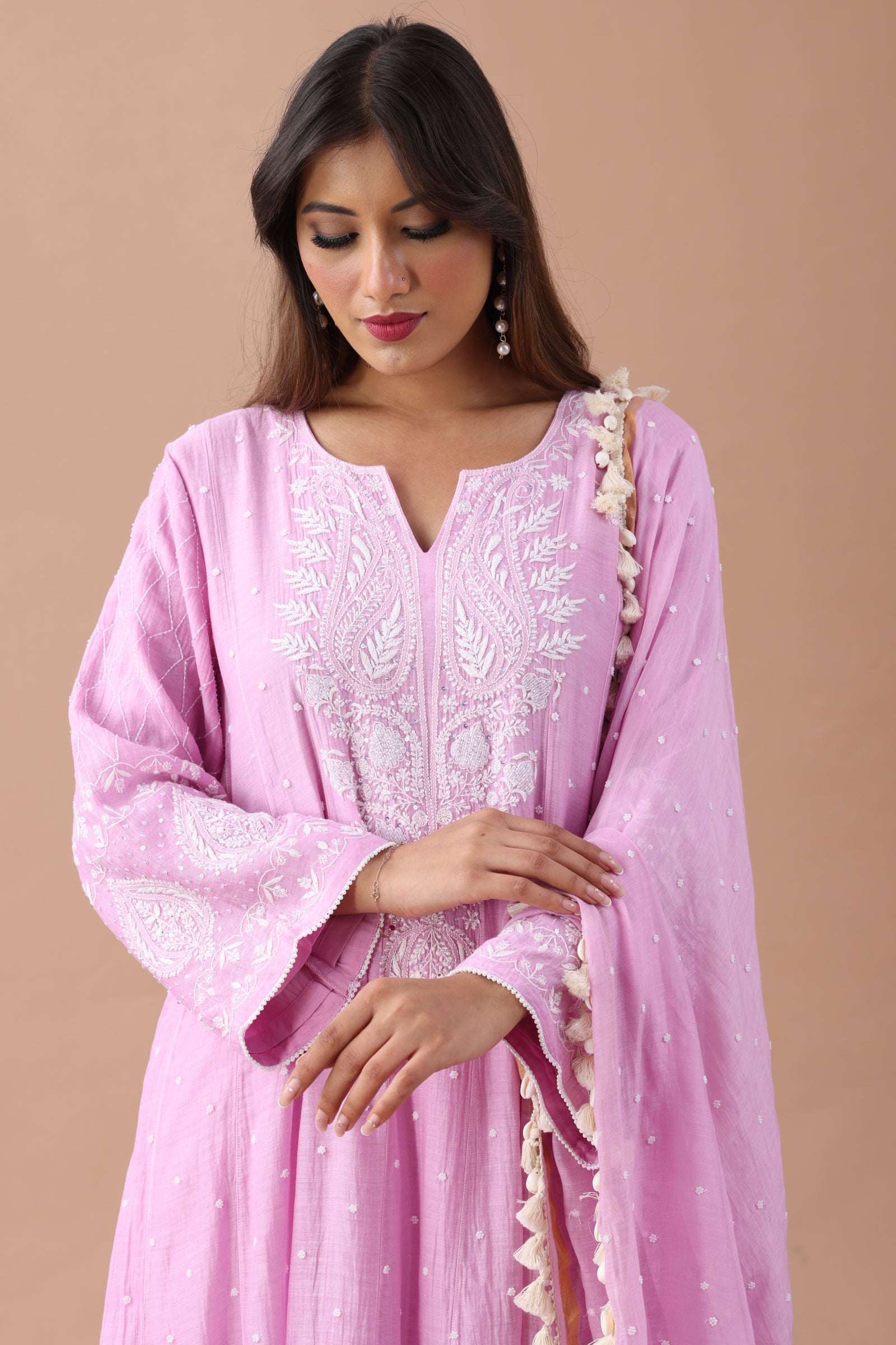 Lavender Mul Chanderi Anarkali Set