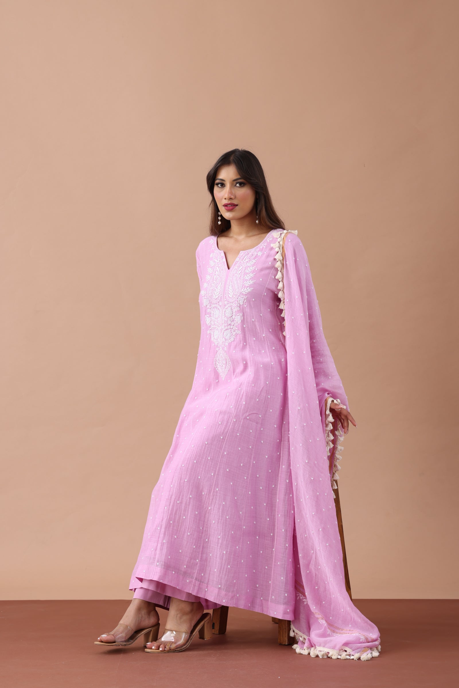 Lavender Mul Chanderi Anarkali Set