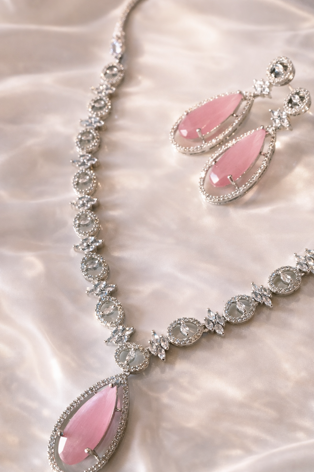 Pink teardrop crystal set