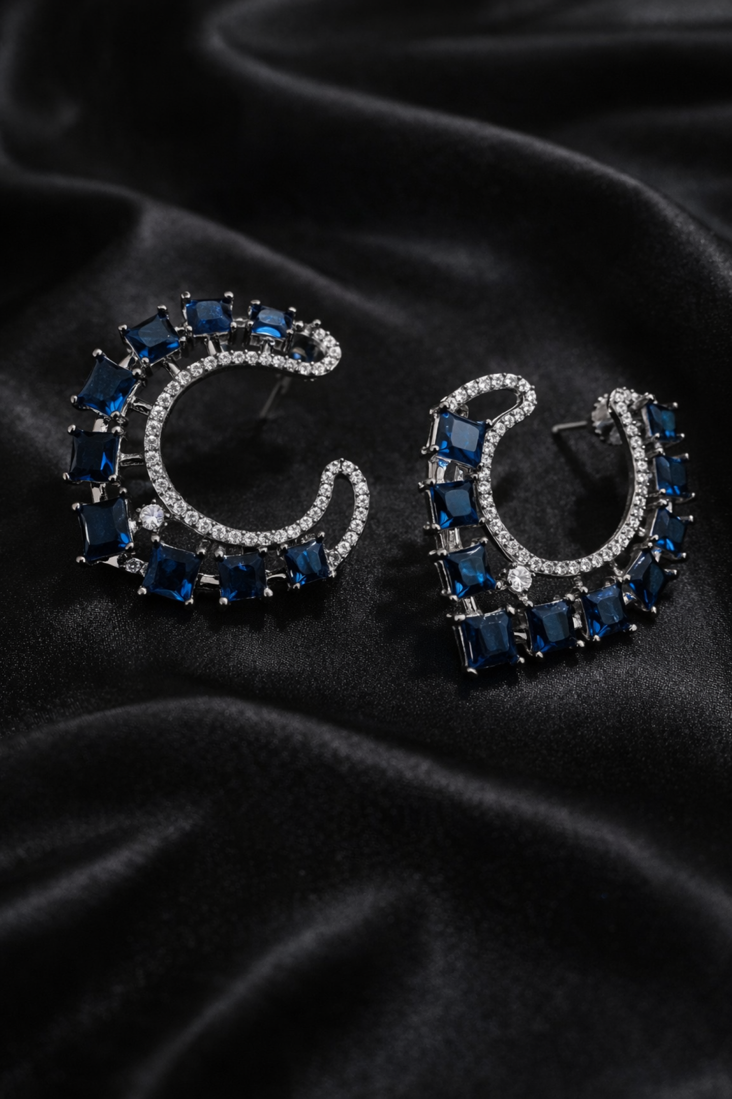 Elegance Blue with White Stone Earrings